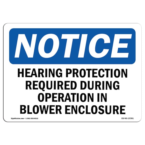 Signmission OSHA Sign, Hearing Protection Required During Operations, 10in X 7in Plastic, 10" W, 7" H, Lndscp OS-NS-P-710-L-13381 - main